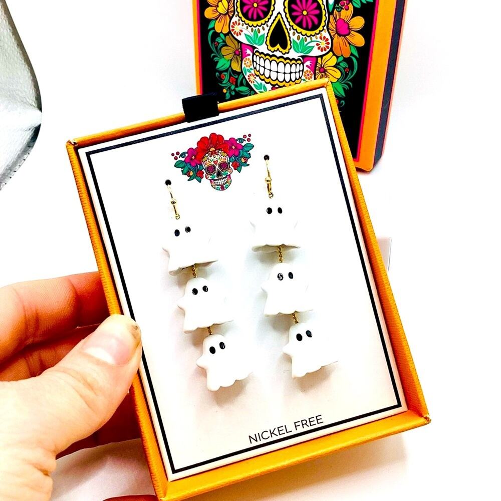 Handmade Boutique Clay White Ghost Earrings